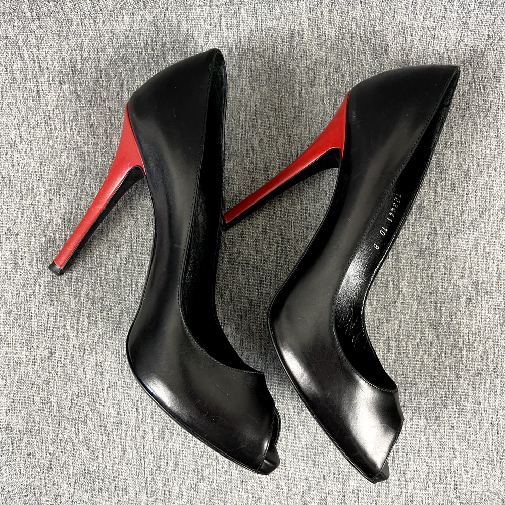 Ralph Lauren Purple Label Leather Pumps Heels Womens 10 Black Peep Toe Red Heels